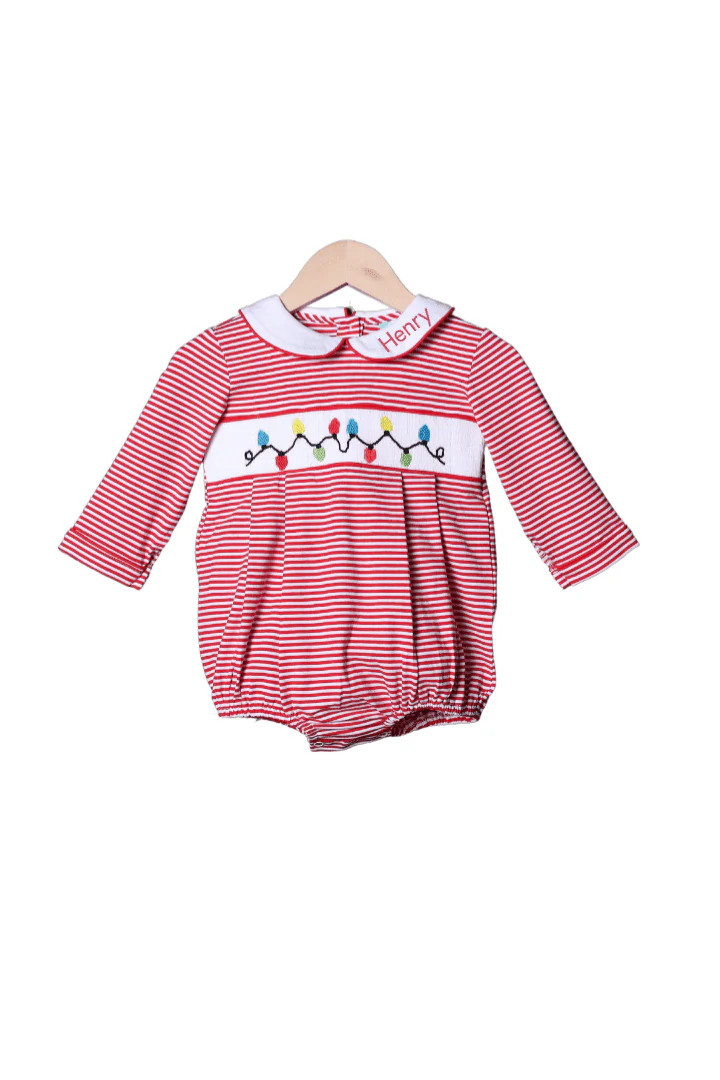 Smocked Christmas Lights Red Stripe Bubble | The Smocked Flamingo