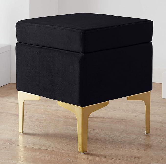 Amazon.com: Ornavo Home Madison Modern Contemporary Square Upholstered Velvet Ottoman - Vanity Ch... | Amazon (US)