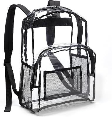 Amazon Basics Transparent Clear School Backpack, Water-Resistant PVC Plastic, Reinforced Shoulder... | Amazon (US)