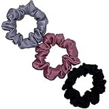 Pure Silk Hair Scrunchies for Woman - Set of 3 Skinny Scrunchies for Hair - Silky Scrunchies for gir | Amazon (US)