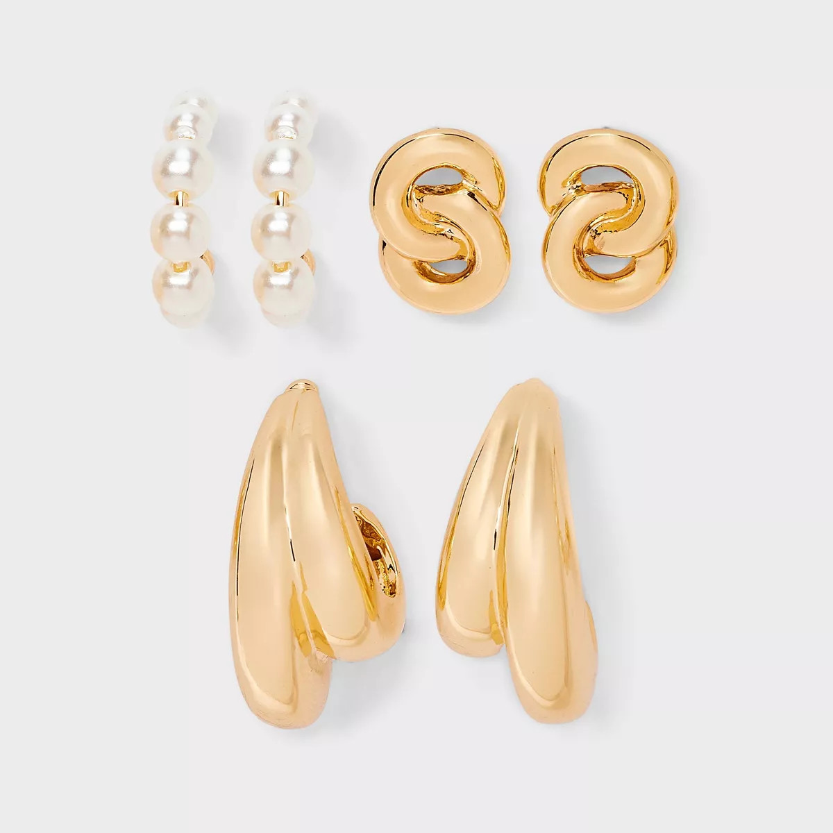 Hoop and Stud Crystal Earring Set 3pc - A New Day™ Gold | Target