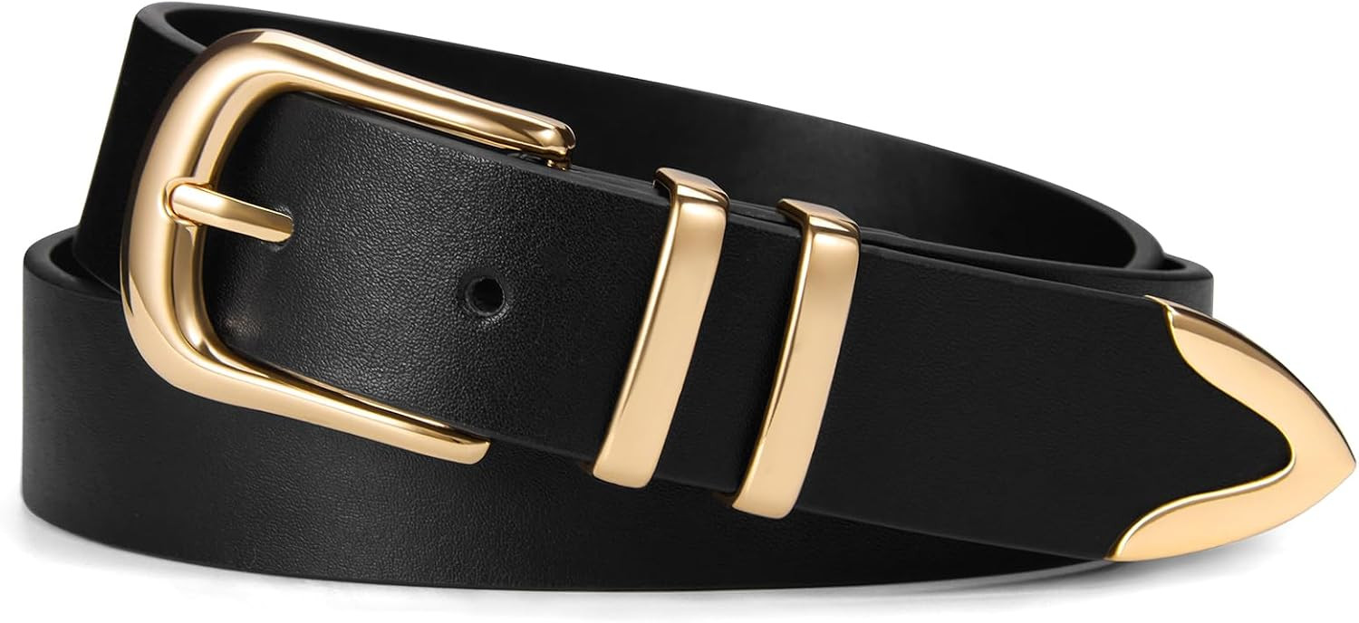 VATAN Women Leather Belt for Jeans Dresses Pants Fashion Ladies Casual Waist Belt with Gold Buckle | Amazon (US)