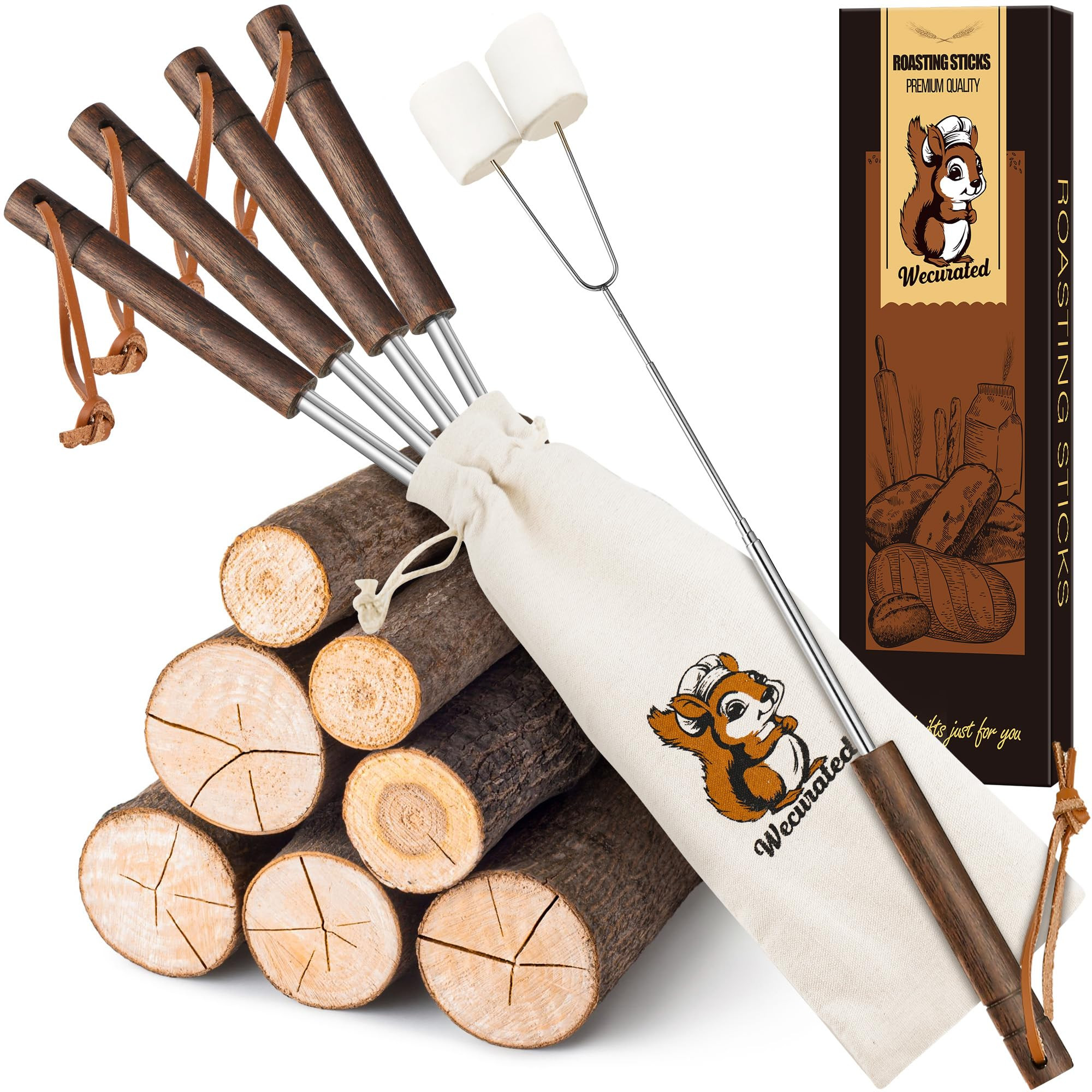 Marshmallow Roasting Sticks Set of 5 - Telescoping Long Smores Stick for Fire Pit Campfire Grill ... | Amazon (US)