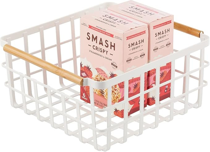 mDesign Metal Wire Storage Organizer Basket with Bamboo Wood Handles for Kitchen Pantry - Rustic ... | Amazon (US)