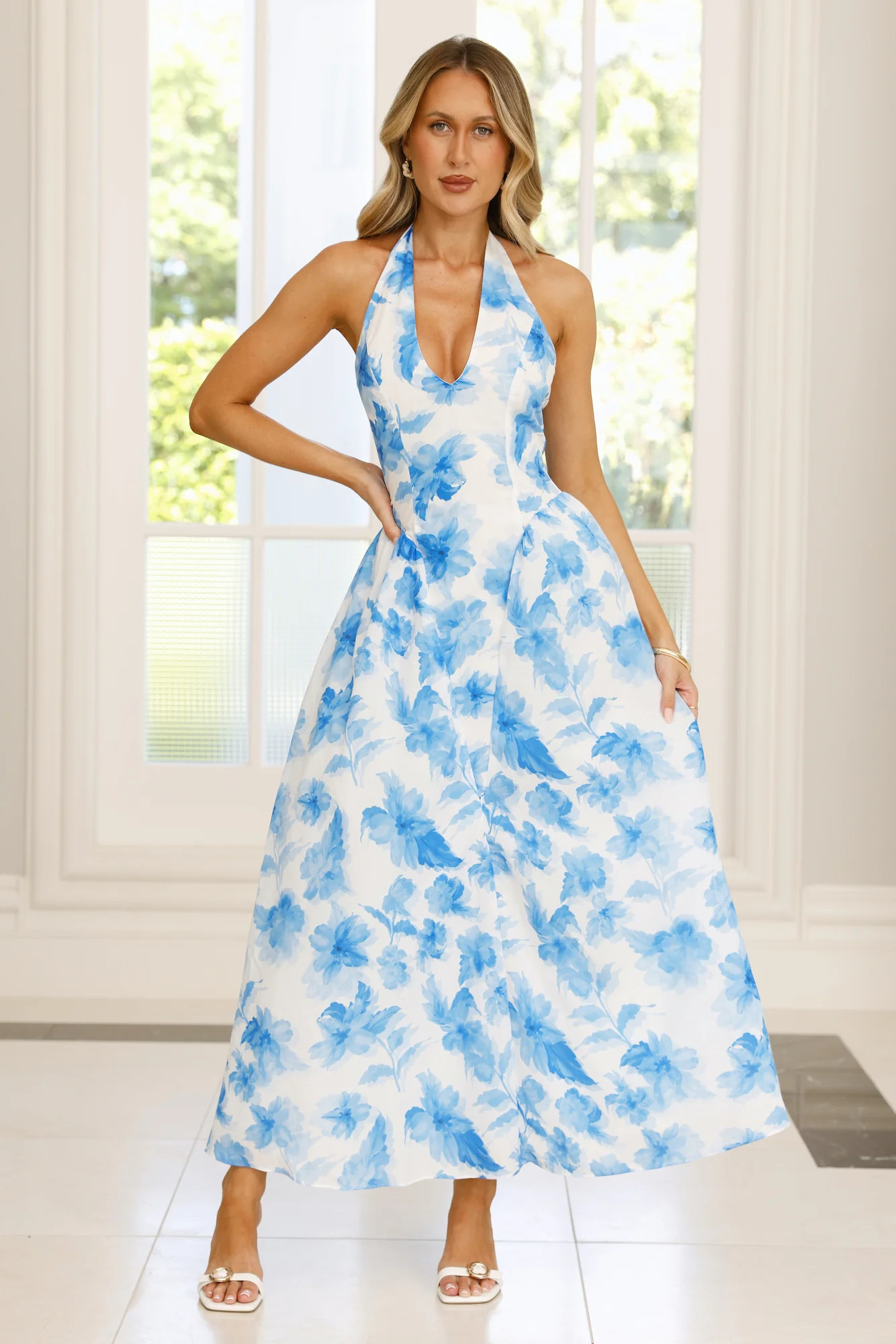 Emilienne Halter Maxi Dress Blue | Hello Molly (US)