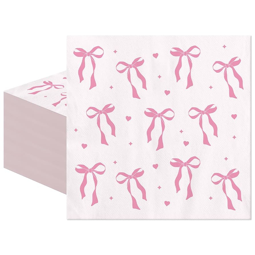 Pink Paper Napkins - 100 Pcs Disposable Napkins for Weddings Party Decorations, Cute Bow Dinner N... | Amazon (US)