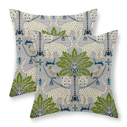 JEFERSO Animal Print Tiger Leopard Pillow Covers 16x16 Set of 2 Animal Skin Green Tropical Tree Throw Pillows Vintage Seasonal Outdoor Decorative Pillow Cases Linen Cushion Cover for Couch Home Decor | Amazon (US)
