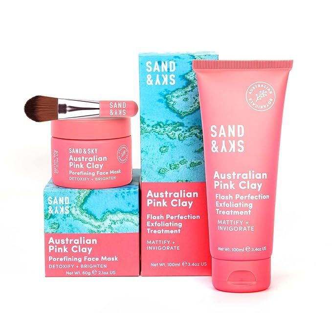 Sand & Sky Perfect Skin Bundle - 2-in-1 Australian Pink Clay Face Mask Set & Pink Clay Face Scrub... | Amazon (US)