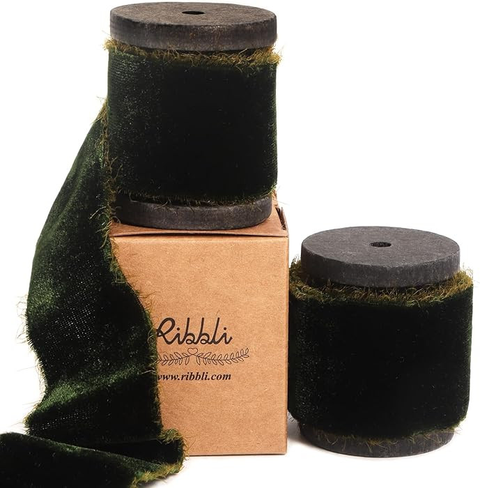 Ribbli Dark Moss Velvet Ribbon 1.5 Inch Handmade Frayed Vintage Christmas Ribbon for Gift Wrappin... | Amazon (US)