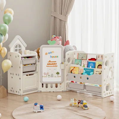 Foldable Kids Toy Storage Organizer ,With Removable Bins And 3-Tier Bookshelf For Kids Toy Storage Organizer With Drawing Board, Extra 3 Brushes | Wayfair North America