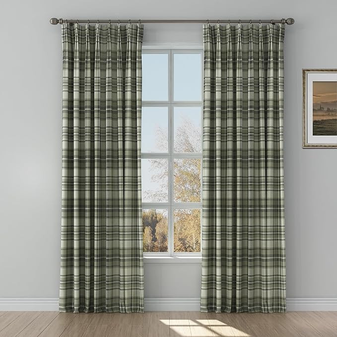 TWOPAGES Pinch Pleat Curtain for Traverse Rod 52W x 90L Inches Plaid Pattern Light Filtering Curt... | Amazon (US)