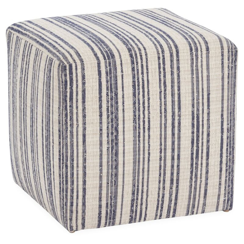 Quinn Cube Ottoman, Indigo Stripe | One Kings Lane