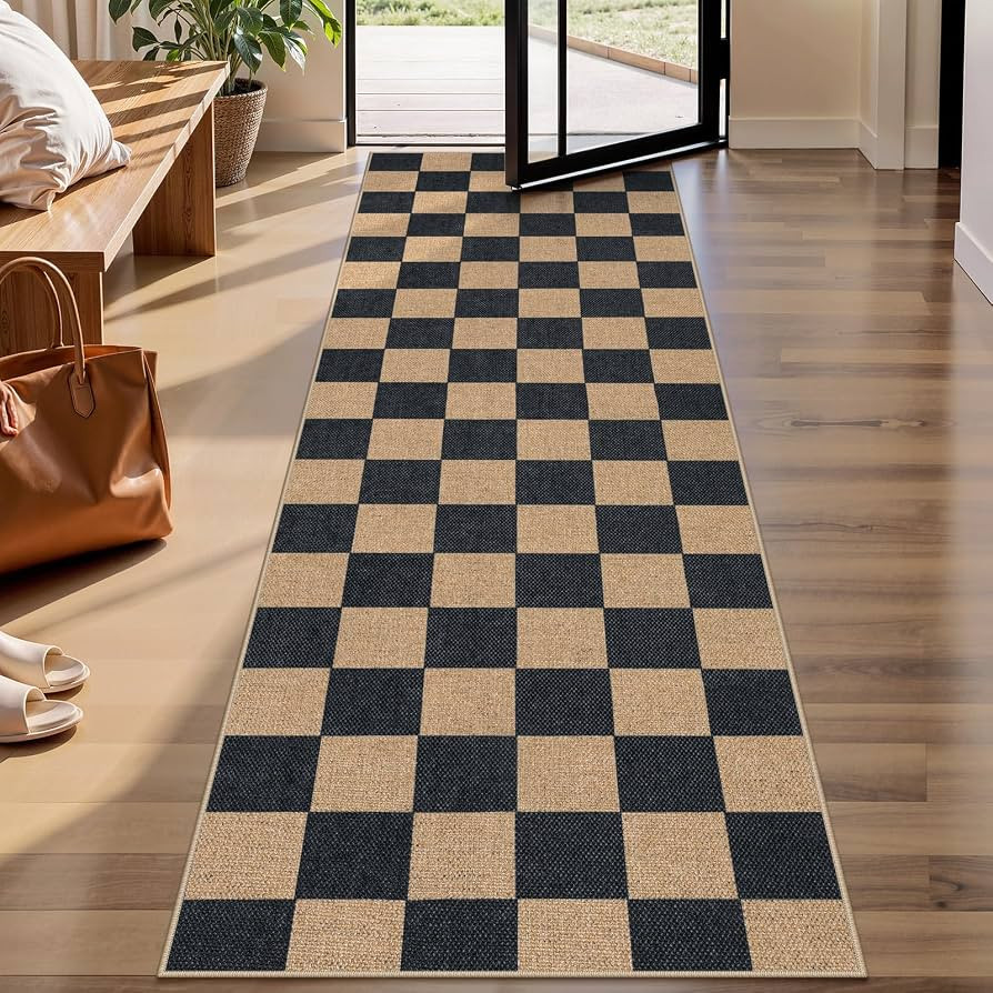 Lahome Checkered Easy Jute Runner Rug, 2x8 Kitchen Rug Non Slip Washable Outdoor Runner for Entry... | Amazon (US)