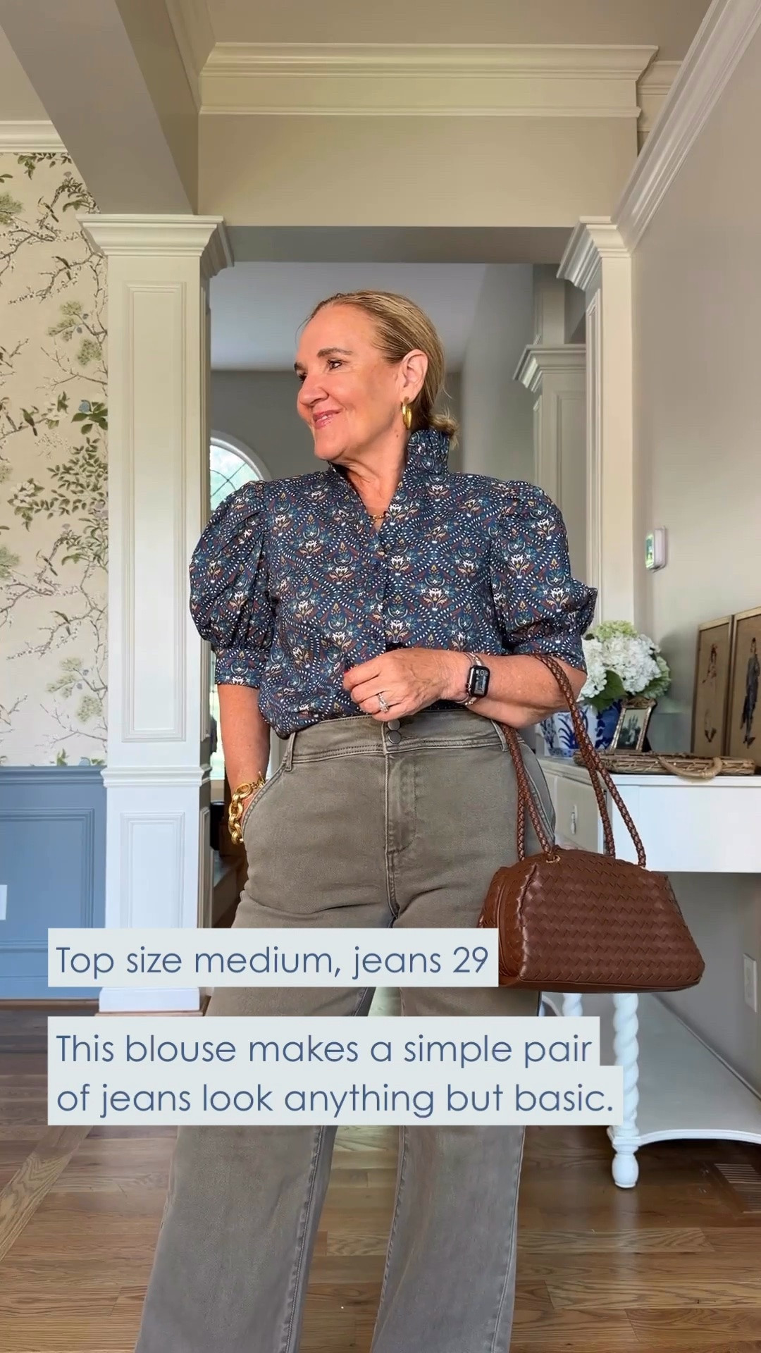 Okay, this blouse is doing all the work here, and I’m not mad about it! I’m wearing a medium in the top and a size 29 in the jeans.

#LTKootd #LTKgrwm #LTKOver40
