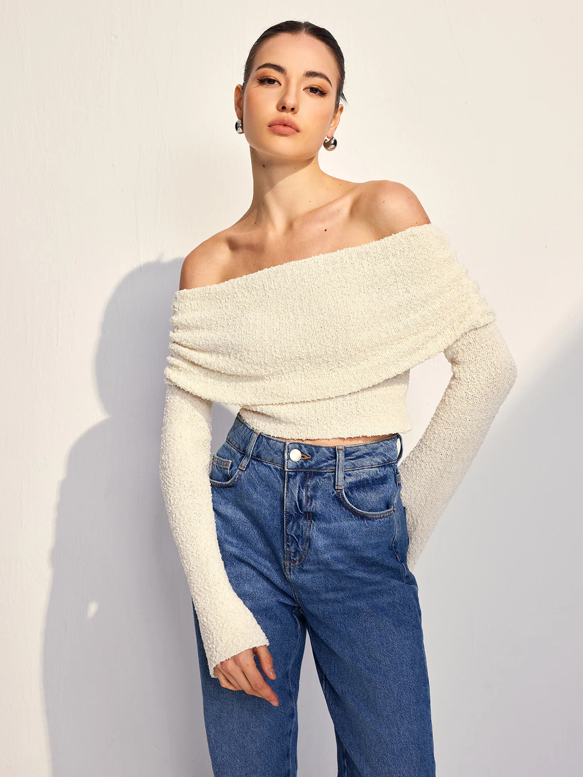 Off Shoulder Plain Knit Top | Commense