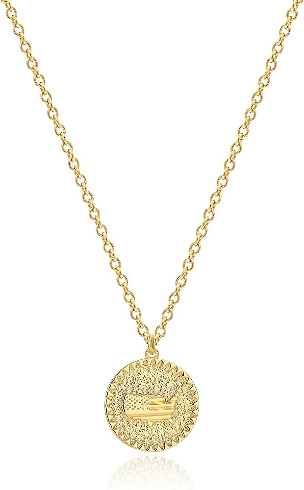 MEVECCO Dainty Coin Necklace 18k Gold Plated Vintage Disk Hammered Pendant Goddess Worship Celebr... | Amazon (US)