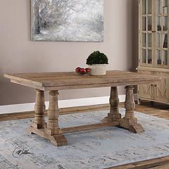 Uttermost Stratford 76"W Stony Gray Wash Wood Dining Table | www.lampsplus.com | Lamps Plus
