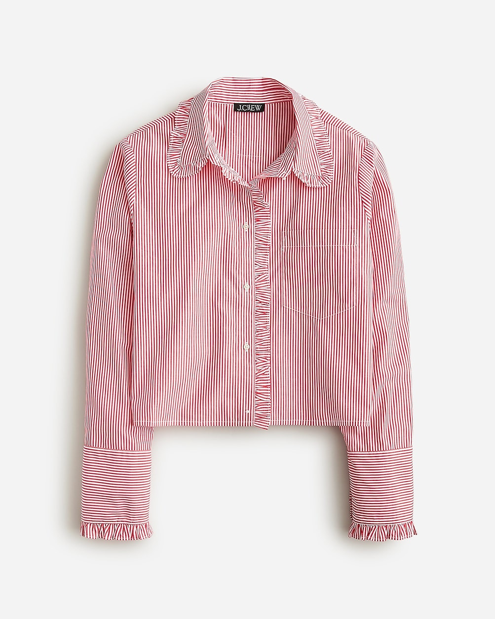 Ruffle-trim button-up shirt in striped cotton poplin | J. Crew US