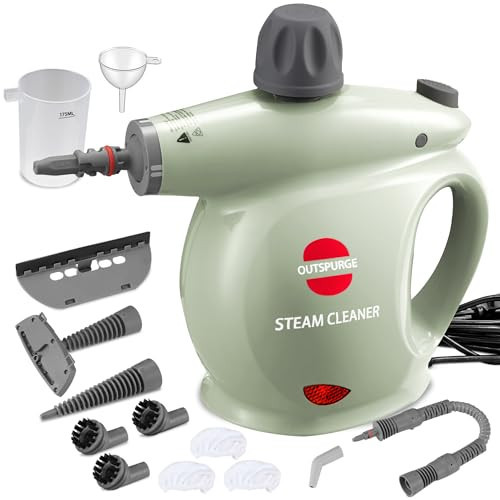 Outspurge Handheld Steam Cleaner, Pressurized Multi-Surface Steam Shot with 13 Accessories, Safety Lock, Steamer for Cleaning Floor, Upholstery, Grout, Windows, Couch and Car, Green | Amazon (US)