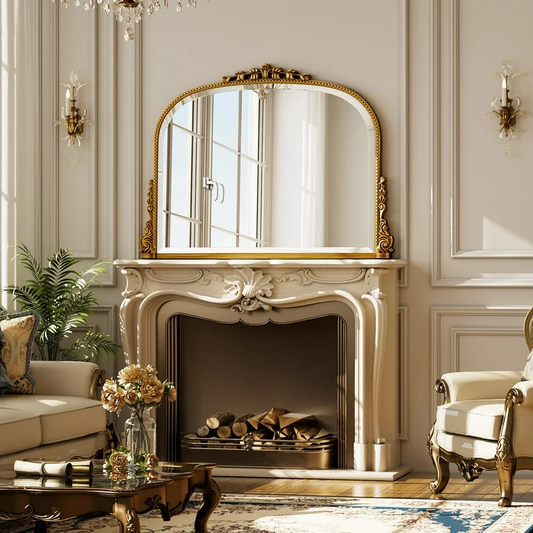 BEAUTYPEAK 36"x 27" Arched Vanity Mirror Vintage Decor Mirror Wall Mounted, Antique Gold | Walmart (US)