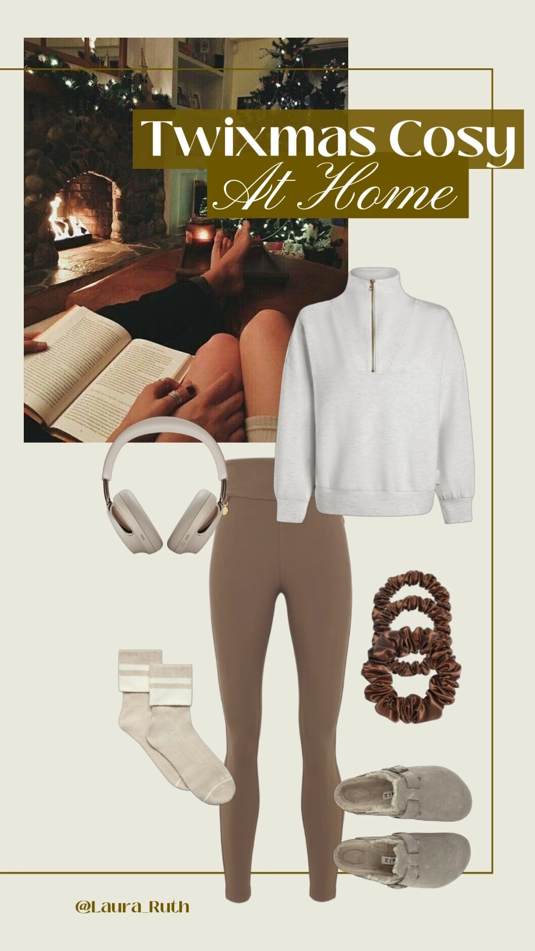 The ultimate in-between Christmas & New Year outfit for slow mornings, book reading, movie marathons and festive leftovers. 🕯️🧦📔Neutral lounge set with buttery soft leggings, a half-zip cosy sweatshirt, fluffy socks and comfy Birkenstock Clogs. Styled with satin scrunchies and over-ear headphones for that calm, cosy aesthetic. Perfect for winter lounging, self-care days, working from home or relaxed holiday vibes.

#LTKwinter #LTKuk #LTKfestive
