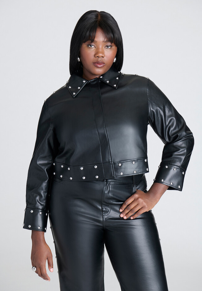 Studded Faux Leather Jacket | Eloquii