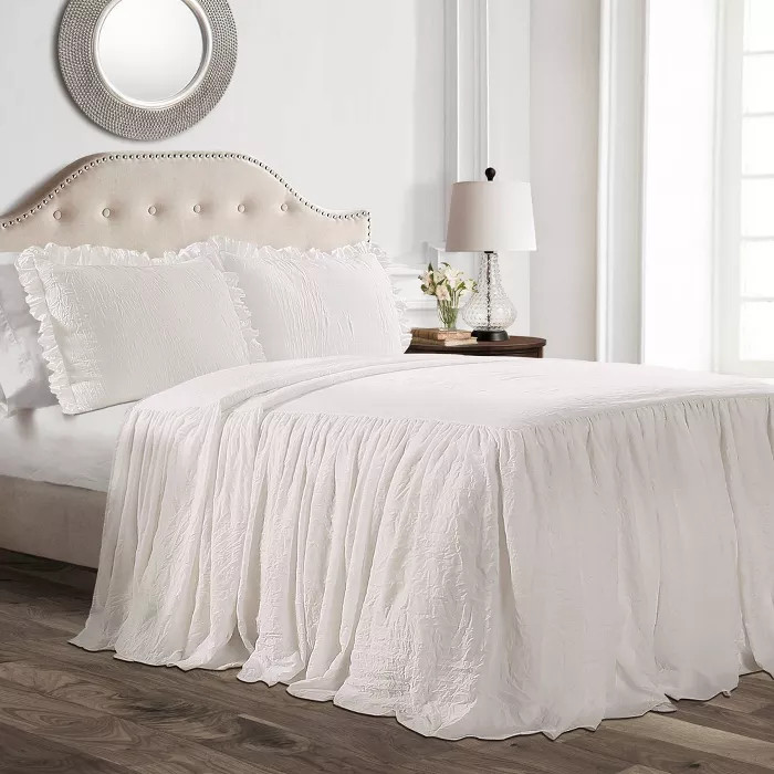 King 3pc Ruffle Skirt Bedspread Set White - Lush Décor | Target