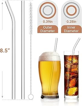 Foogwee® 20 Packs Reusable Glass Straws Set, 8.5'' x 10mm Clear Drinking Straws for Smoothies, S... | Amazon (US)