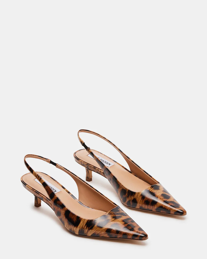 KARI Leopard Patent Slingback Point Toe Kitten Heel | Women's Heels | Steve Madden (US)