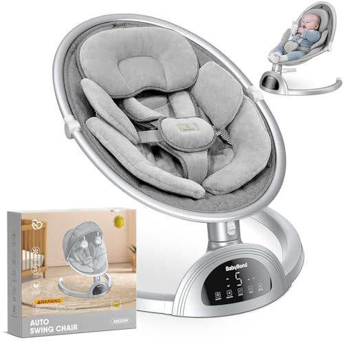 BabyBond Baby Swings for Infants, Bluetooth Infant Swing with Music Speaker, 3 Seat Positions, 5 Point Harness Belt, 5 Speeds and Remote Control - Portable Baby Swing for Indoor and Outdoor (Silver) | Amazon (US)