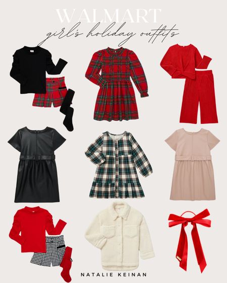 Holiday outfits for little girls under $20!! Love these classic Christmas outfits! Red pants set. Plaid shorts set. Green plaid dress. Red plaid dress. Faux leather dress. Sherpa shacket. Red velvet bow. Christmas outfit. Family photos outfit. @walmartfashion #walmartpartner #walmartfashion @shopltk #liketkit 

#LTKkids #LTKHoliday #LTKGiftGuide