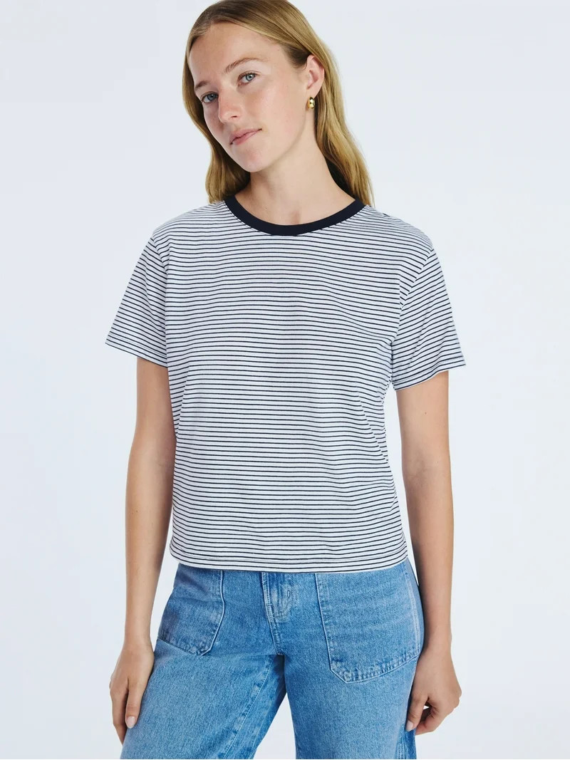 Free Assembly Women's and Women's Plus Cotton Cropped Boxy Tee with Short Sleeves, Sizes XS-4X | Walmart (US)