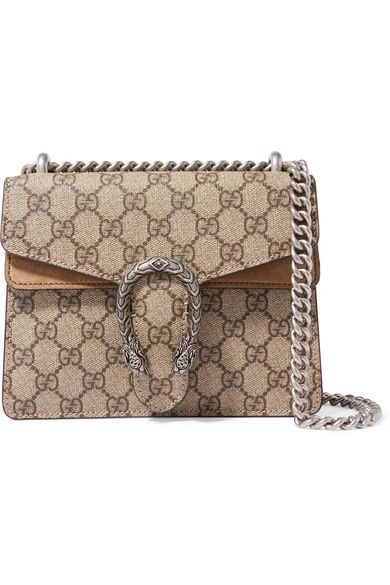 Gucci - Dionysus Mini Printed Coated-canvas And Suede Shoulder Bag - Brown | NET-A-PORTER (US)