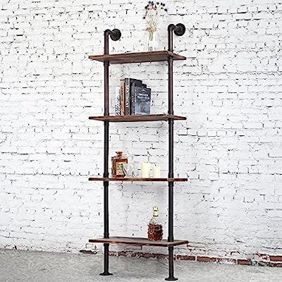 MyGift 4-Tier Brown Wood & Industrial Style Metal Pipe Wall-Mounted 26-Inch Wide Shelves/Bookcase... | Amazon (US)