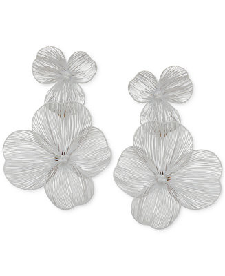 Gold-Tone Openwork Flower Double Drop Earrings | Macy's
