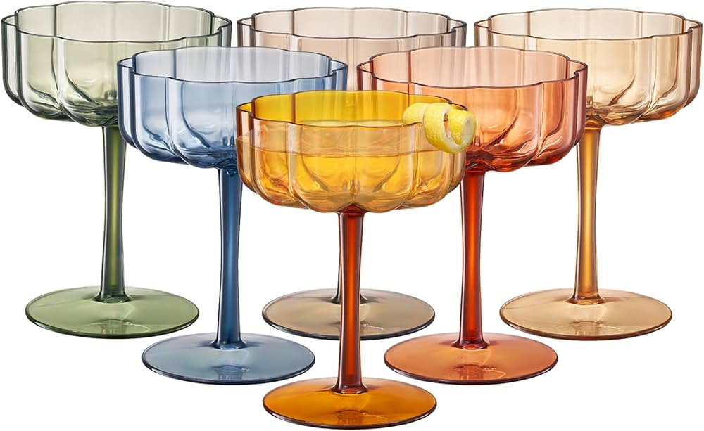 Khen Shatterproof Acrylic Flower Wavy Vintage Art Deco Martini, Champagne & Cocktail Muted Pastel... | Amazon (US)