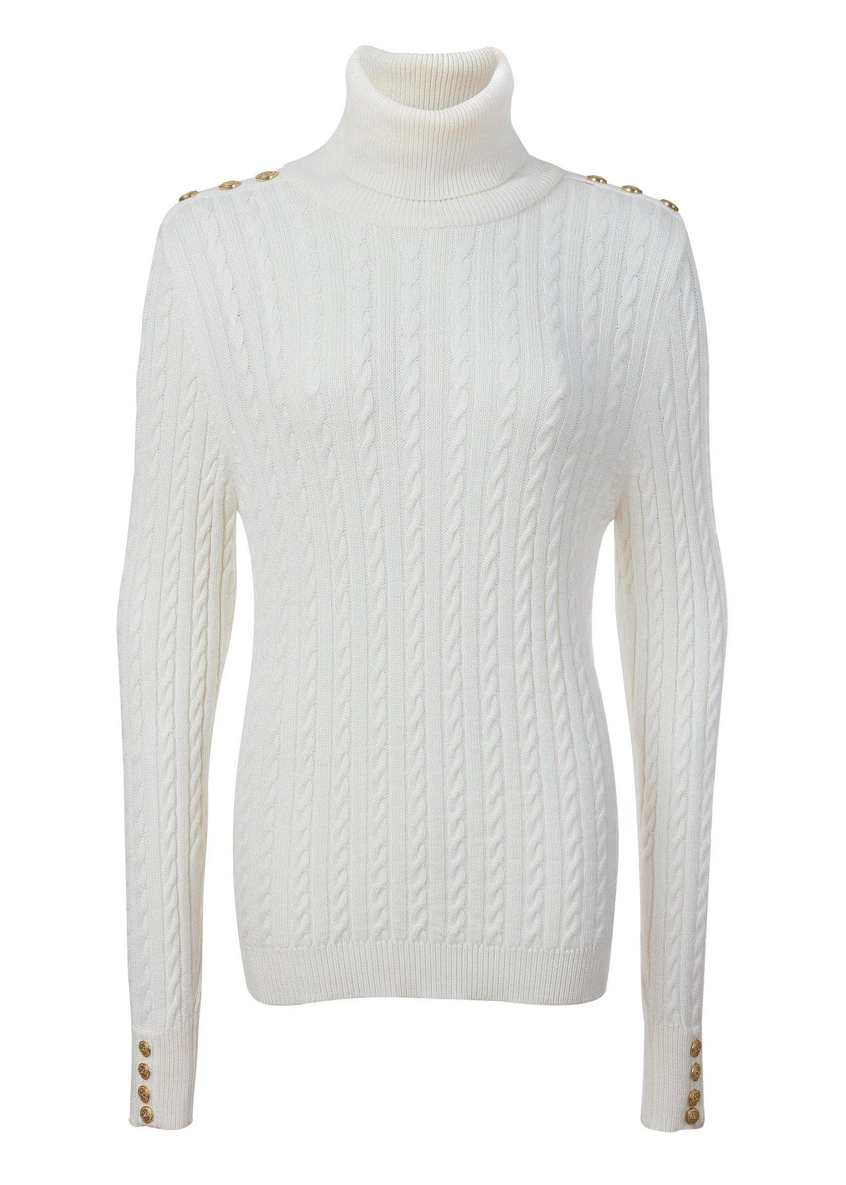 Seattle Roll Neck Cable Knit (Winter White) | Holland Cooper