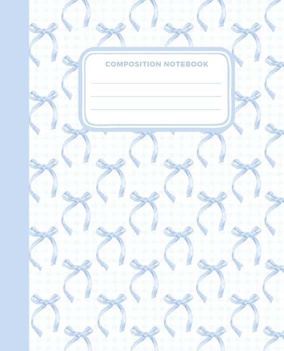 Cute Preppy Aesthetic Composition Notebook Pastel Blue Bows Design: Wide Ruled Journal for Girls ... | Amazon (US)