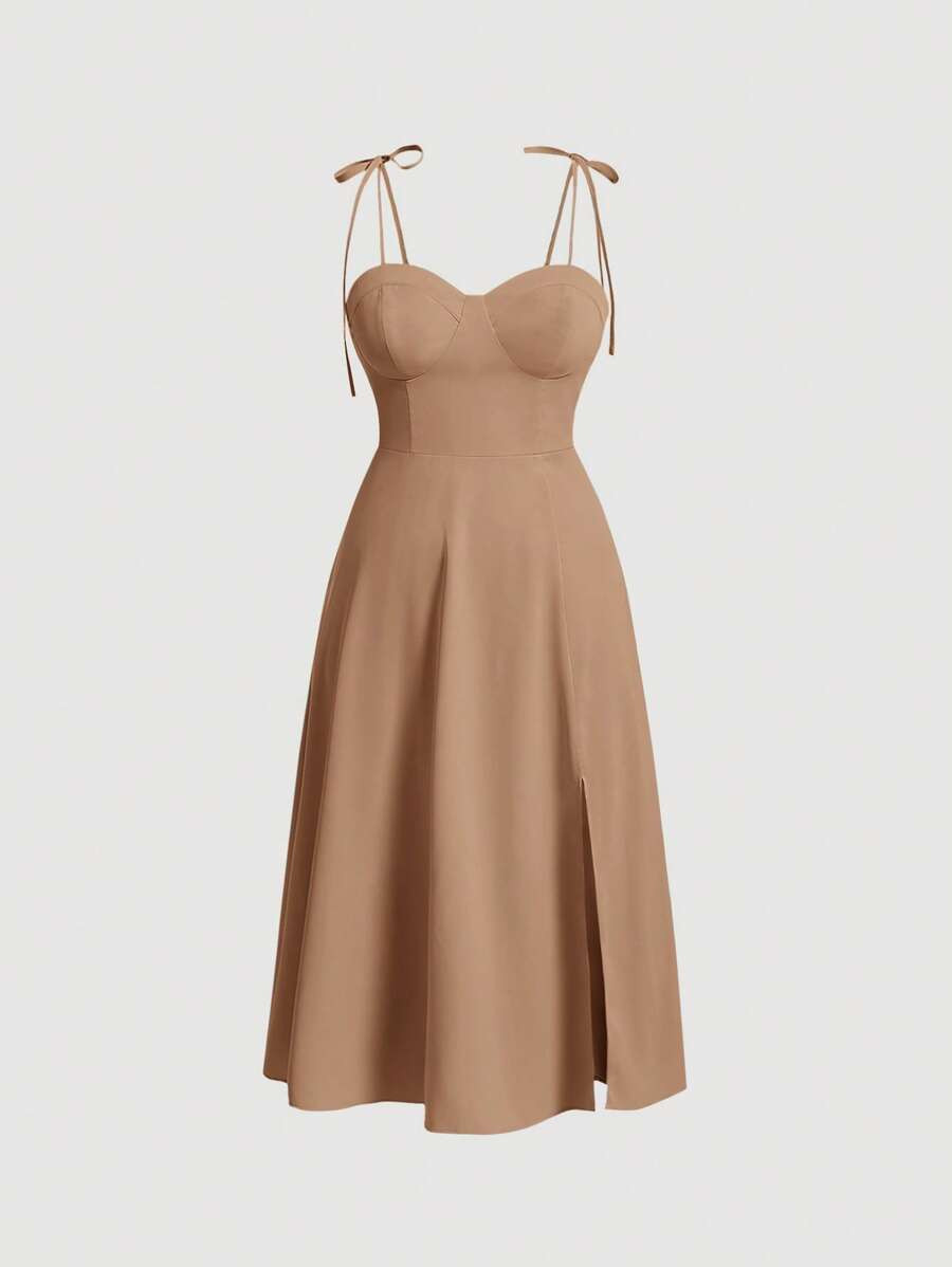 SHEIN MOD Plus Tie Shoulder Split Thigh Bustier Cami Dress | SHEIN