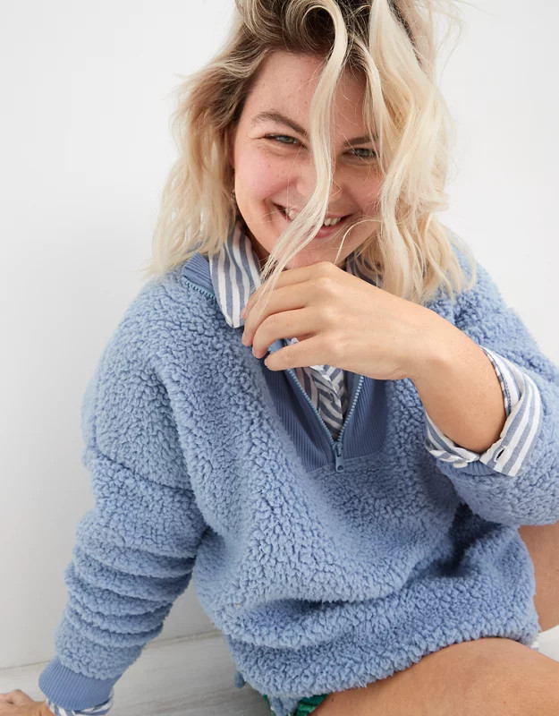 Aerie Dream Sherpa Quarter Zip Sweatshirt | American Eagle Outfitters (US & CA)