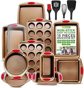 NutriChef 15-Piece Non-Stick Baking Pan Set - Durable Carbon Steel Bakeware Set with Loaf & Muffi... | Amazon (US)