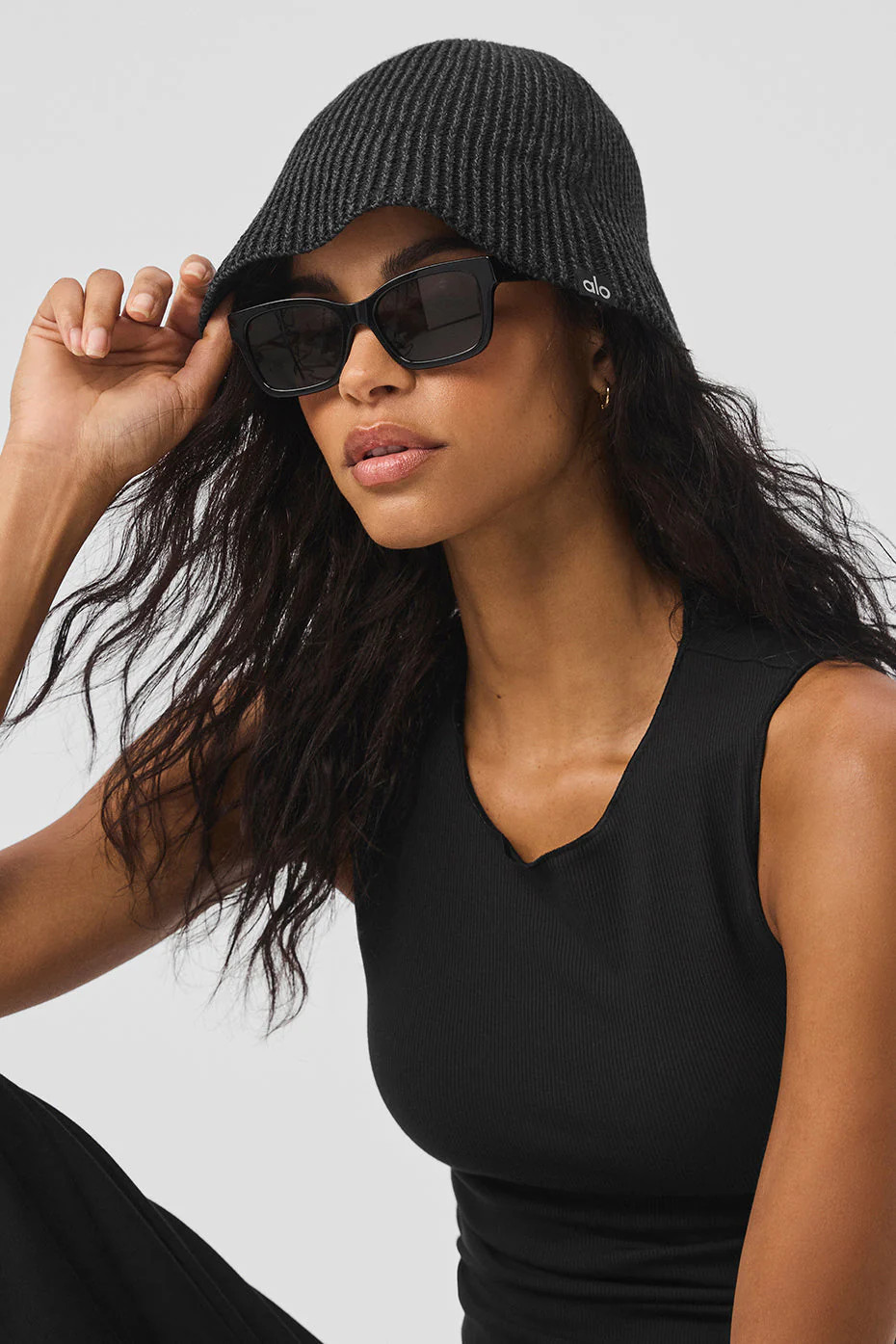 Alo YogaÂ® | Denim Knit Cloche in Black/Anthracite | Alo Yoga