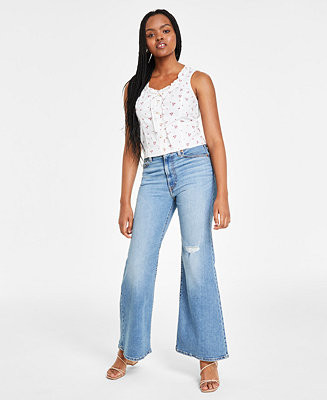 Levi's Shane Tie-Neck Top & Ripped Bellbottom Jeans - Macy's | Macy's