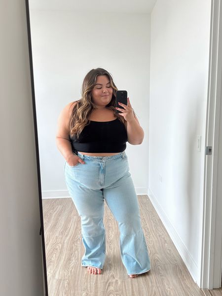 Plus size flare jeans from Abercrombie 
I’m wearing a size 36 short in these petite and plus size jeans  

#LTKcurves #LTKFind #LTKunder100