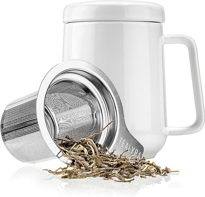 Tealyra - Peak Ceramic White Tea Cup Infuser - 580ml - Large Tea High-Fired Ceramic Mug with Lid ... | Amazon (CA)