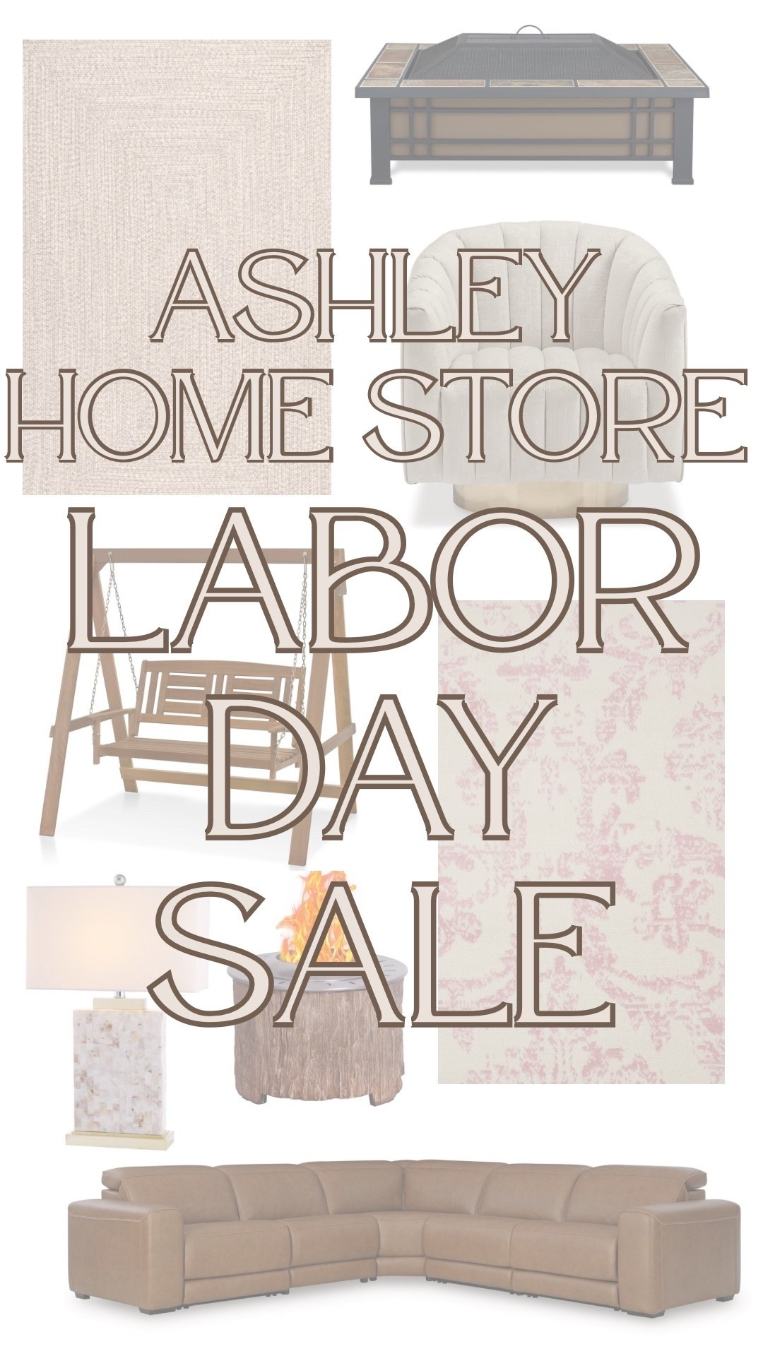 Ashley Home Store Labor Day Sale!!! Area rugs | fire pits | leather couch | swing | accent chair | decorative lamp