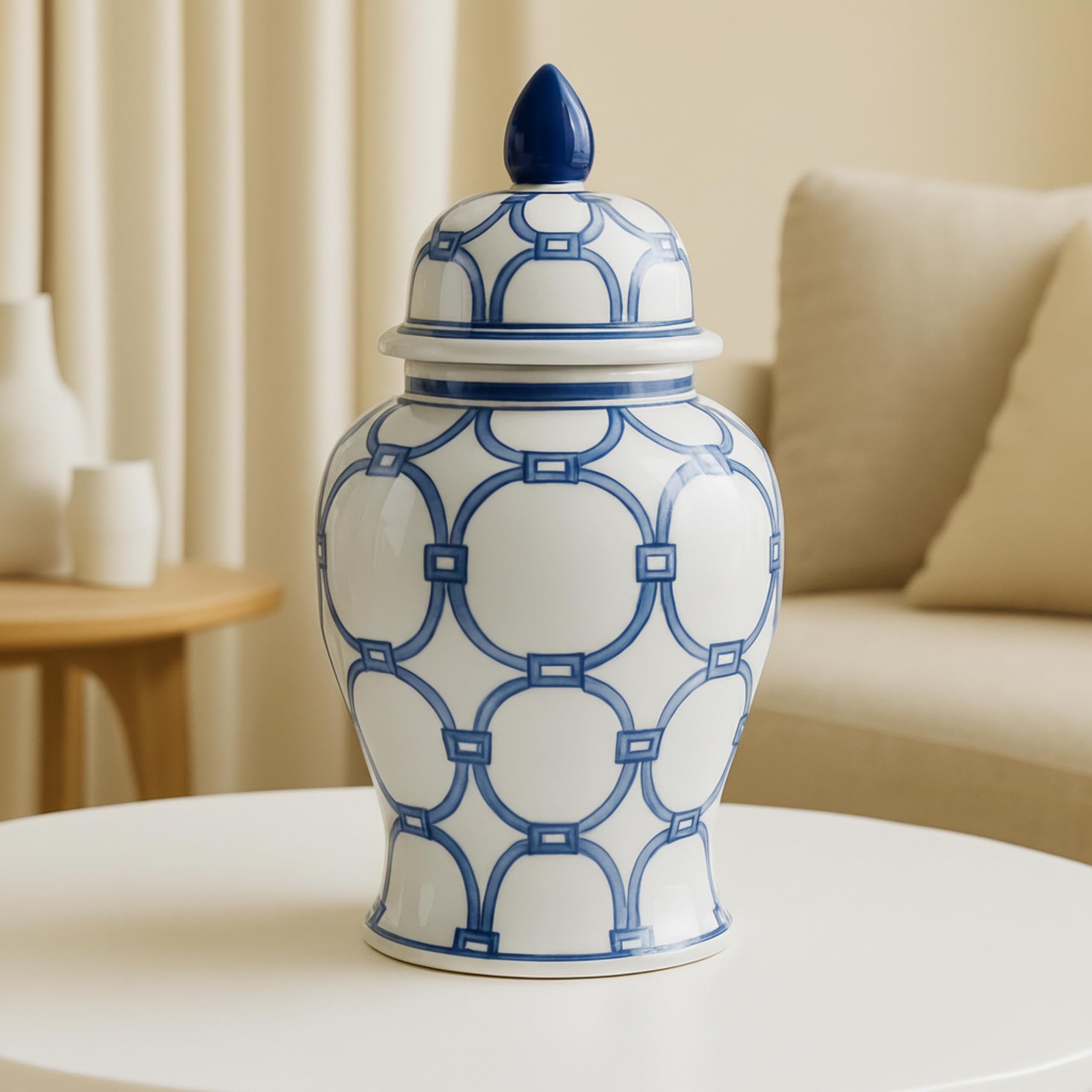 Chain Link Ginger Jar with Lid – Hand-Painted Stoneware Ceramic Decorative Vase for Home Decor ... | Amazon (US)