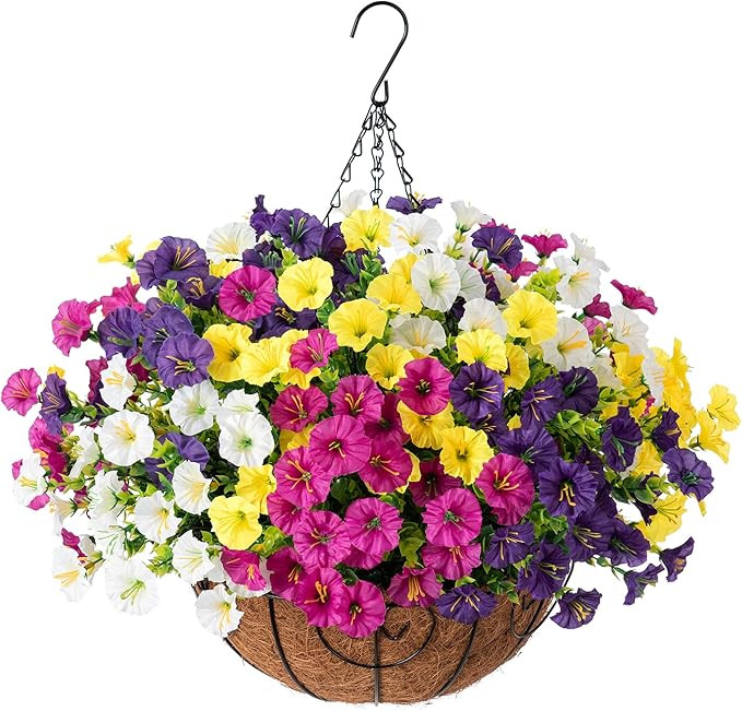 Ivydale Artificial Fake Hanging Flowers Plants Basket for Outdoor Outside Summer Decoration, Faux... | Amazon (US)