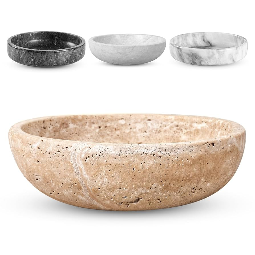 Travertine Decorative Bowl - 7.8” Diameter & 2” Height - Key Bowl for Entryway Table - Travertine - Organic Modern Centerpiece - Beige/Natural | Amazon (US)