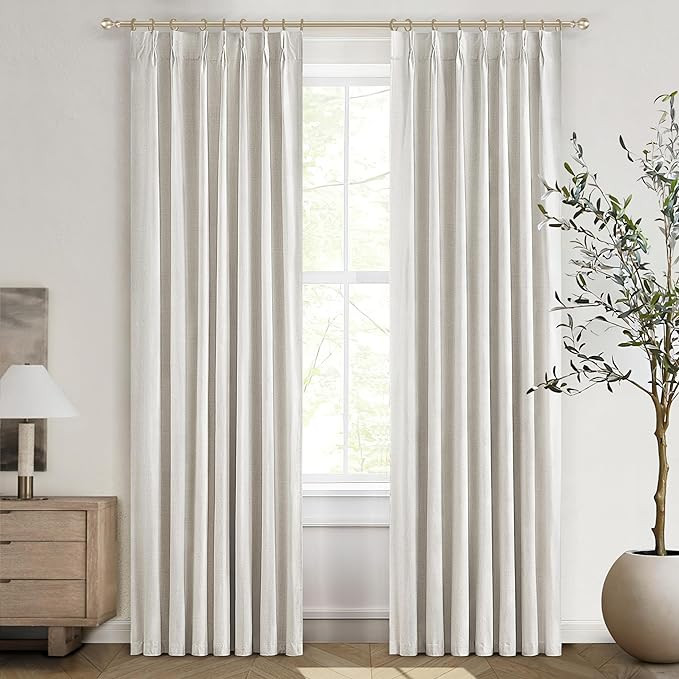 Birch Unique 80 Inch Pinch Pleated Curtains Blackout for Bedroom 2 Panel Set, Neutral Cream Linen... | Amazon (US)
